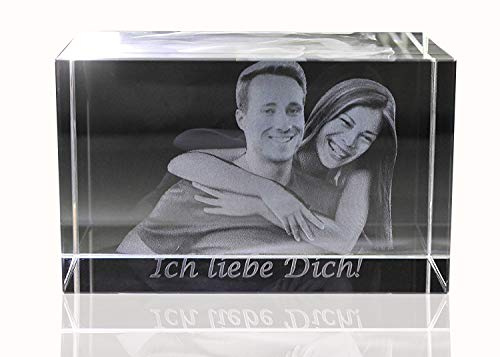 VIP-LASER | 3D | Glasfoto Kristall - Mit Deinem Familienfoto in 3D graviert | 3 Personen/Tier in 3D | Das persönliche Geschenk für die Ewigkeit wie Geburtstag, Valentinstag oder Weihnachten!