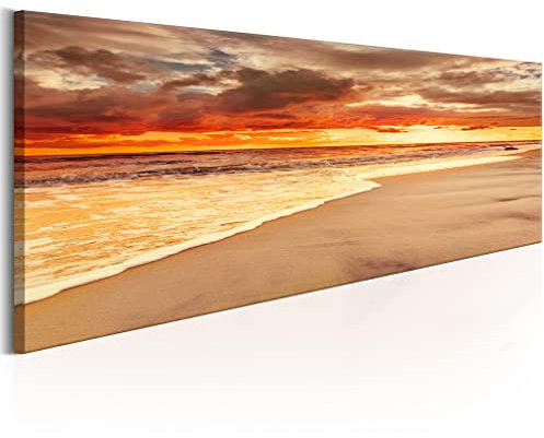 decomonkey Bilder Strand Meer 135x45 cm 1 Teilig Leinwandbilder Bild auf Leinwand Vlies Wandbild Kunstdruck Wanddeko Wand Wohnzimmer Wanddekoration Deko Sonnenuntergang Landschaft