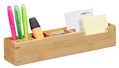 Relaxdays Skrivbordsförvaring av bambu, förvaringslåda med 11 fack, kontorsorganisatör H x B x D: 6 x 32 x 7 cm, natur