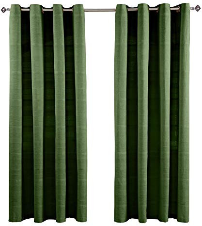 HOMESCAPES Dark Olive Green Rajput Eyelet Curtain Pair 167cm (66) Wide x 182cm (72) Drop 100% Cotton Ring Top Plain Curtains