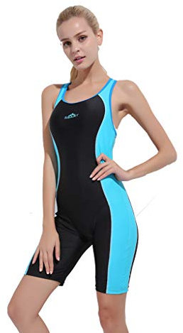 iYmitz Damen Sommer Badeanzug Einteiler Schnelltrocknend Bodysuit Professioneller Sport Frauen Bademode(Himmelblau,S)