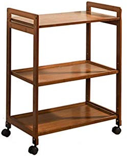 LXX Holz 3-Tier Haushalts-Speicher-Trolley-Rack, Servierwagen Mit Flaschenzug, Geeignet Für Badezimmer Küche Teestube, Leicht Zu Bewegen, Sammeln Auto, Recycling Auto,Dunkelbraun