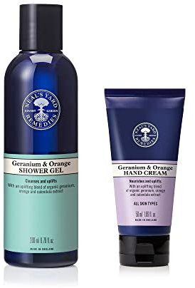 Neal's Yard Remedies Geranium & Orange Set - Uplifting and Energising Blend of Orange Essential Oils - Shower Gel & Hand Cream