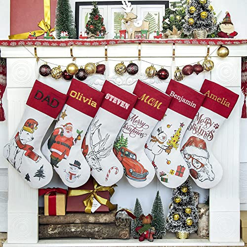 Personalisierte Weihnachtsstrümpfe (55,9 cm), individuell bestickter Namen, Jute, Kamin, rot, rustikal, Bauernhaus-Kamin, Weihnachten für Familiendekorationen, Urlaub 2024, Weihnachtsgeschenk – 2