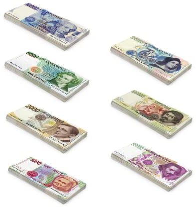 Scratch Cash Mini Bundle Lire 175 - Banconote Finte 25 x ₤ 1.000, 2.000, 5.000, 10.000, 50.000, 100.000, 500.000 Lire, Fac-Simile Lire, Dimensioni Reali