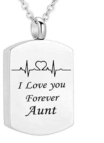 Homxi Urne Anhänger Rechteck ECG mit Gravur I Love You Forever Aunt Halskette Edelstahl Urne Anhänger Silber