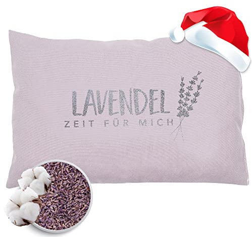 Herbalind Lavendelkissen Zeit für Mich 30x20 cm Schlafkissen mit Füllung - Duftkissen zum Schlafen, Oeko TEX 100% Baumwolle, Kräuterkissen mit Lavendel ohne Chemie - Dekokissen - Geschenk für Frauen