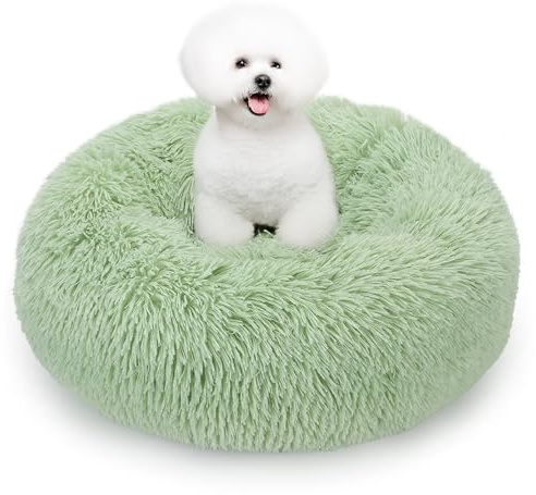 ALLSOPETS Beruhigendes Hundebett für Kleine und Mittelgroße Hunde Waschbares Donut-Katzenbett mit Rutschfester Unterseite Weiches Rundes Plüsch-Hundebett (Apfelgrün, 70cm)