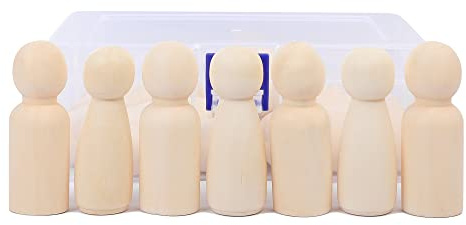 KTHZI Wooden Peg Dolls - 20 Pack of 65MM Big Plain Figures With Storage Case, Perfect for DIY, Painting, Craft, Art & Decoration