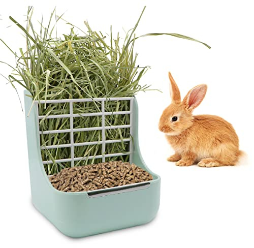 Litewoo Rabbit Hay Feeder 2 in 1 Automatic Guinea Pig Food Bowl, Green