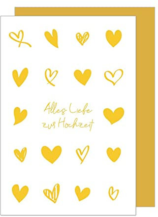 Edition Seidel Premium Glückwunschkarte zur Hochzeit mit Goldprägung und Umschlag. Karte Hochzeitskarte Grusskarte Alles Liebe zur Hochzeit goldene Herzen (H461 SW023)