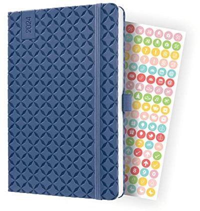SIGEL J4101 Wochenkalender Jolie 2024, ca. A5, blau, Hardcover, Gummiband, Stiftschlaufe, Einstecktasche, 174 Seiten, aus nachhaltigem Papier, Terminplaner