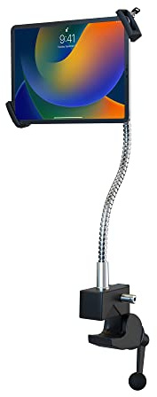 Supporto da scrivania a collo di cigno per tablet – CTA Secure Antifurto Morsetto con supporto universale – iPad 10th Gen 11 – iPad 7/8 Gen 10.2 – Surface Pro 4 & 7.9 a 12.5 Tablet – Nero –