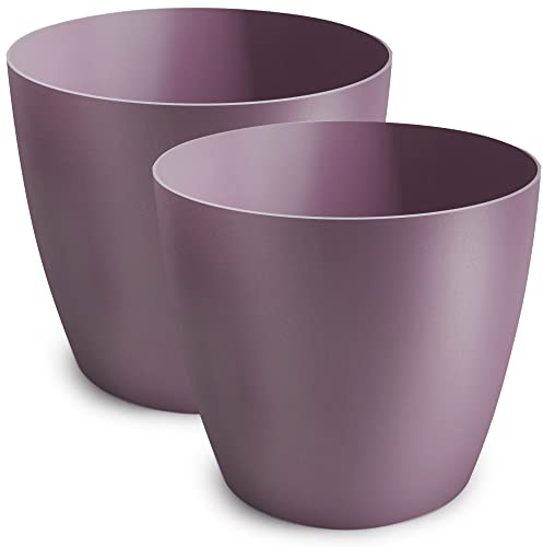 TULMERO Vaso da fiori opaco, in plastica, per piante grandi e piccole, set da 2 pezzi, vaso decorativo per piante rampicanti, colore: viola, ø 25 cm