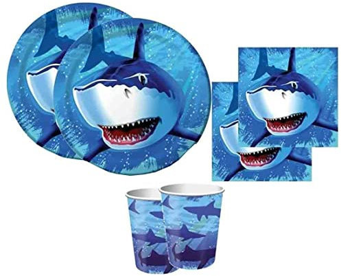 Kit n.2 Squali Shark Splash coordinato festa compleanno per 16 persone stoviglie ideali per feste a tema compleanno bambini mare oceano animali marini