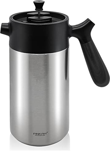 PINKAH French Press Coffee Maker-32oz Insulated Coffee Press with Wood Grain Handle- Large Capacity, Tea, Espresso & Cold Brew, Stainless Steel