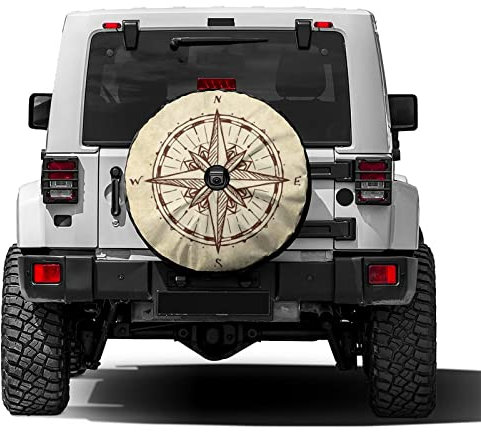 Compass Vintage Reserveradabdeckung mit Loch für Rückfahrkamera,Radreifenabdeckung,passend für Anhänger,Wohnmobile,SUVs und viele Fahrzeuge,38,1 cm (15 Zoll).