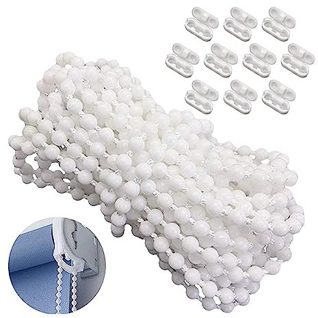 Rollokette, 6 Meter Lange weiße Perlenkette aus Kunststoff, Ersatzteile mit Verbindungsstück, langlebige POM-Rolloschnur, geeignet für Rollos, Jalousien, Vertikaljalousien usw(weiße)