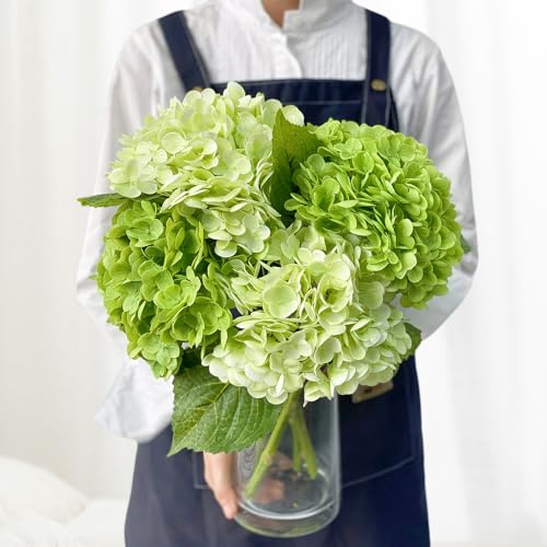 JINWOE 4 hortensias Artificiales de Seda de látex de 53,3 cm con Tacto Real, hortensias Artificiales Grandes para Bodas, Exteriores, Cocina, Mesa, hogar, jardín, etc