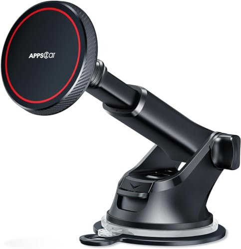 APPS2Car Soporte magnético para teléfono móvil, ventosa para parabrisas y salpicadero, para iPhone 12/13/14/15 Pro/Plus y funda MAG, color rojo