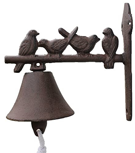 CASOTA Manually Shaking Doorbell Vintage Doorbell Cast Iron Garden Heavy Decorative Four Birds Door Decoration Bell Hanging Wall Ornaments Garden Home Wall Decoration Retro Doorbell Wireless, 19cm