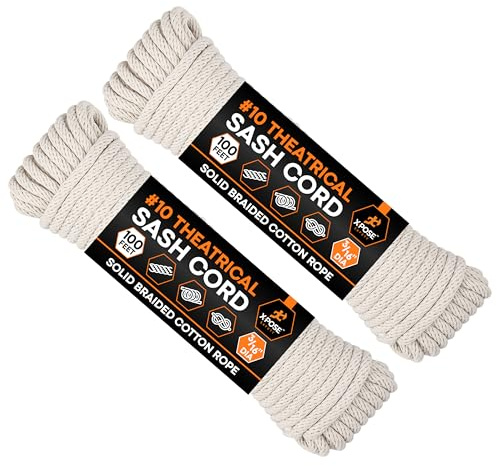 Xpose Safety #6 Sash Cord – 3/16 Inch x 100 Ft – White Cotton Rope with Nylon Core – Low Stretch Utility Cord for Window Sash, Tie Down, Clothesline, Camping, Rigging, DIY, Crafts, Home Improvement