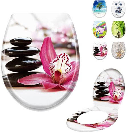 LARS360 Toilettendeckel WC Sitz mit Absenkautomatik, Antistatisch Antibakteriell Leicht zu Reinigen Abnehmbar Für Meisten Klodeckel Hänge WC, 45 x 38cm (Rote Blumen und Steinkunst)