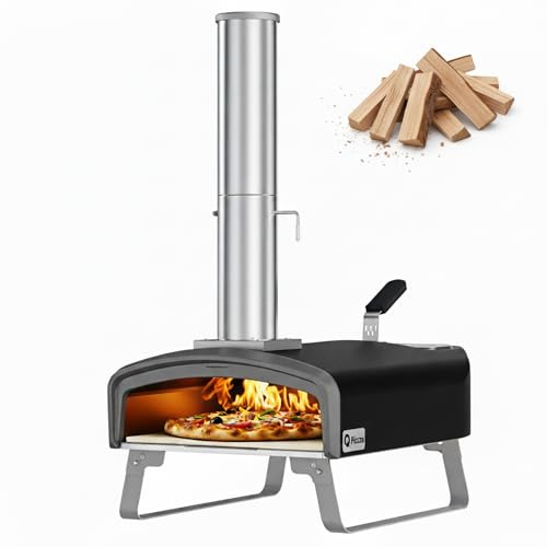 Q Pizza Pizzaofen für den Außenbereich, tragbarer Pizzaofen aus Holz und Holzkohle mit Pizzastein, Pizzaofen aus Holz und Steingebart, Doppelbrennstoff-Pizzaofen, PS107