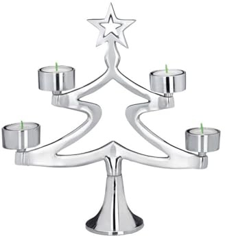 Teelichthalter 29 cm für 4 Teelichter - silberner Aluminium Teelichtständer in Tannenbaum-Form - Kerzenhalter ideal für die winterliche oder weihnachtliche Dekoration