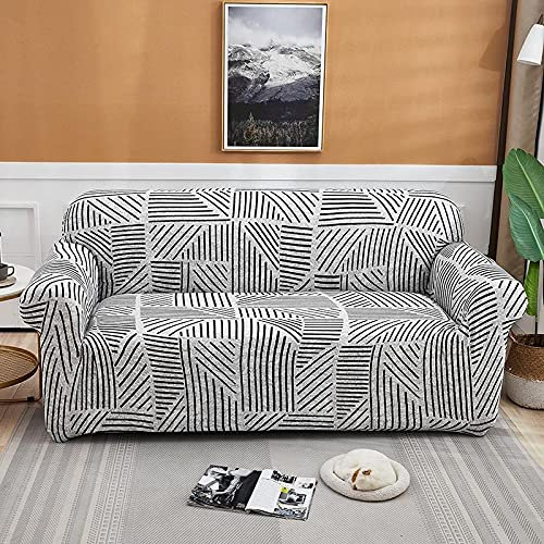 Sofaschoner Schwarz Weiß Sofaüberwurf Weich Spandex Sofaschoner rutschfest Couch Überwurf Waschbare Sofa Überzug Sofabezug mit Elastischen Riemen Sofabezug L Form Universelle 1 Sitzer