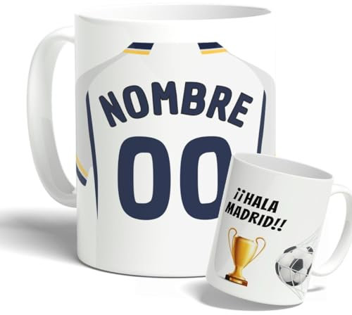 Taza Personalizada con nombre de Fútbol Inspirada en Madrid. Tazas de Desayuno personalizada. Regalo Original para Aficionados del Futbol. Regalos Mundial Futbolistas.