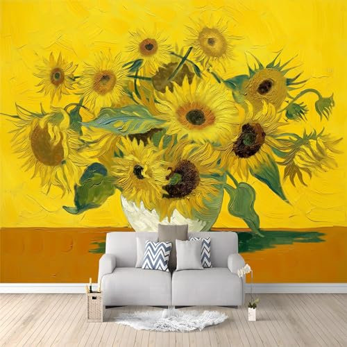 Fototapete Ölfarbe Sonnenblume Wandtapete für Schlafzimmer und Wohnzimmer - Vlies Tapeten mit UV-Beständigkeit und Geruchsfreiheit - Wandbild mit für Teenager Jungen und Mädchen