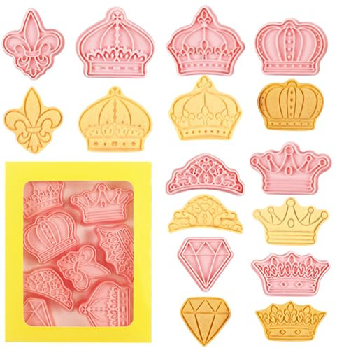 Ausstechformen Set mit Krone Motiv, 8 Stück Keksausstecher Kinder, 3D Lustige Plätzchenausstecher, Kunststoff Ausstecher Set, Cookie Cutter, Kinder Backset für Keksteig, Donut, Brot