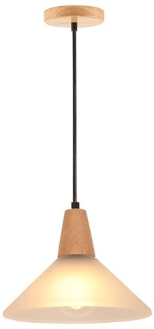 LIGKIN Suspension Luminaire en Verre Lustre Vintage Industrielle E27 Plafonnier Lustre Moderne Abat-jour en Verre Ø23cm Bois Lampes Suspendues pour Cuisine Salle à Manger Chambre Café