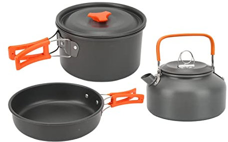 Batterie de Cuisine de Camping, Batterie de Cuisine de Camping Antiadhésive avec Casseroles, Poêle, Bouilloire, Tasse, Couteau, Fourchette, Cuillère, Ensemble de Cuisine de