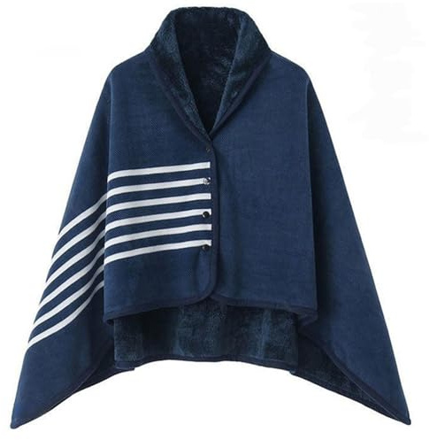 Kvinnor poncho flervägs sherpa fleece sjalar wraps vinter varm mjuk tjock kappa med knappar rutig filt överdimensionerad poncho flervägs sjal fleece bärbar filt ultramjuk flanellcape, Blå vit, M