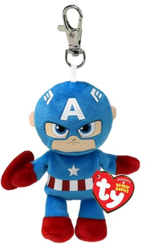 Ty Clips – Colección Marvel T34004 - Anillo Porta Llaves de Peluche del Capitán América, Todos Tus héroes Favoritos para Llevar Siempre contigo, Idea de Regalo para Grandes y pequeños, 10 cm