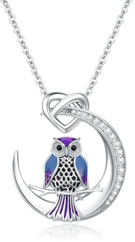 TOUPOP Damen Eulen Kette S925 mit Herz Anhänger Tierhalskette Eule Damen Nette Tiere Schmuck Geschenke für Frauen Mädchen Eulenliebhaber
