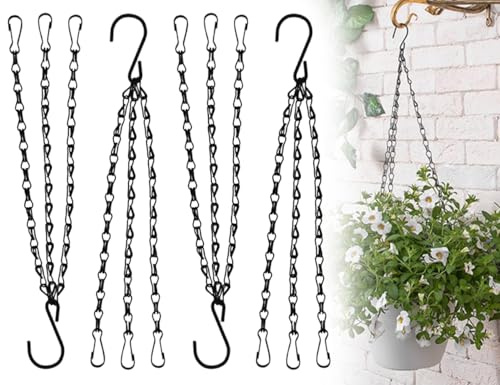 AOYEGIC 4 Stück Blumenampel Kette,3-Litzige Hängeampel Metallkette,Ersatzkette Zum Aufhängen,Hängende Korbkette mit Haken,Für Pflanzenhänger Blumentopf Vogelkäfigen Windlichtern Billboard(Schwarz)