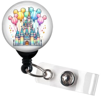 Retractable Badge Reel, Castle with Balloons, Badge Holder with Swivel Clip, Disney Inspired, Nurse Badge Reel, Teacher Badge Reel, Disney Lover
