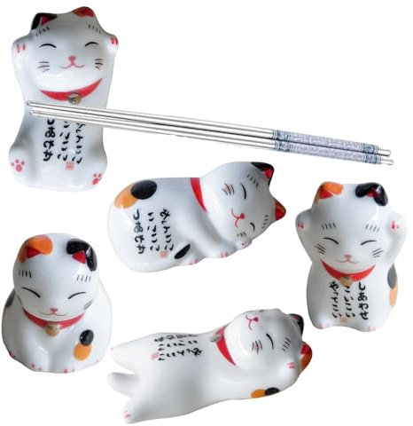 Lot de 5 Supports pour Baguettes de Chat - Support pour cuillère à Manger - Porte-Baguettes en céramique Mignon Chat - Rack Amusant pour Baguettes de Table
