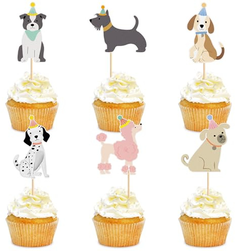 36 Stück Cartoon Hund Cupcake Topper Puppy Torten Topper Hund Geburtstags Kuchen Dekorationen für Haustier Hunde Geburtstagskuchen Dekorationen Welpen Party Dekorationen