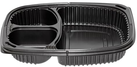 daybays 80 Stück Mikrowellen Menüschale 3-geteilt1250 cc PP Schwarz mit Transparentem Deckel Meal Prep Container Mikrowellengeeignet Menübox Essenbox (3-geteilt 1250 cc 255x190x45 mm, 80 Stück)