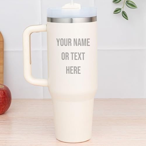 Wanapix | Mug Thermique XL Double Couche Personnalisé | Capacité 1,2l | Couleur Blanc | Conserve le Froid et le Chaud | Personnalisation par Gravure de textes, noms | 100% Personnalisé