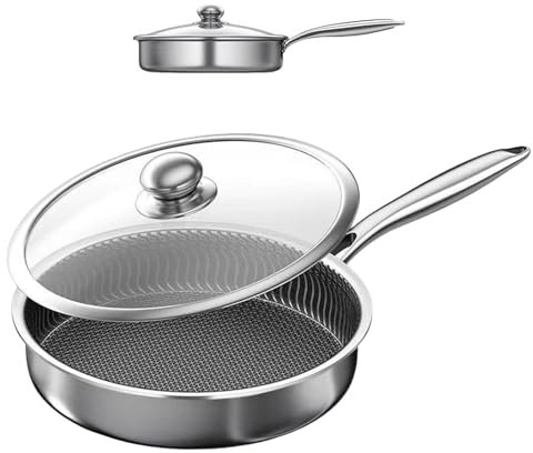 Poêle Antiadhésive | Poêles à Frire Casseroles Ustensiles de Cuisine Antiadhésifs | Casseroles en acier inoxydable avec couvercle pour cuisine, plaques à induction, maison, réchaud de camping et barbe