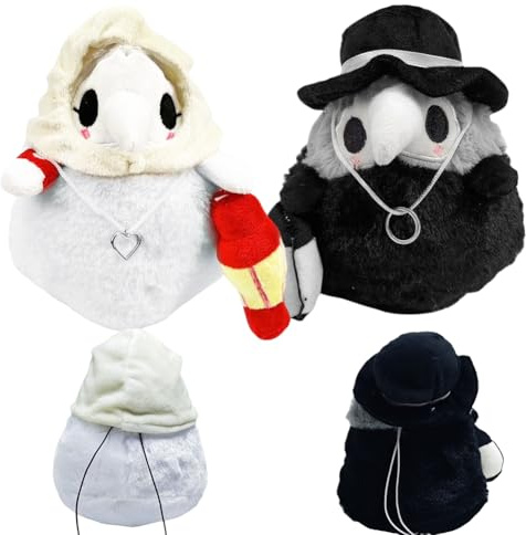 bzjqh Plague Doctor Plush Toy 2pcs Halloween Raven Plush Doll, Halloween Nurse Cute Stuffed Plushie Pillow Doll for Fans, Cute Bird Beak Stuffed Animal Gift - 20cm