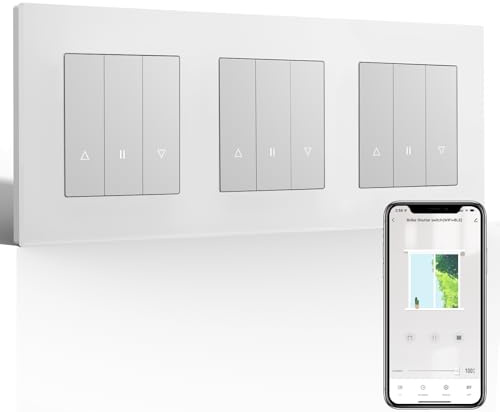 BSEED Tripel WLAN Rollladenschalter Unterputz mit PC Rahmen, Smart Jalousien Schalter benötigt Nullleiter, WiFi Rolladen Zeitschaltuhr Prozentuale Steuerung, kompatibel mit Alexa/Google Home, Weiß