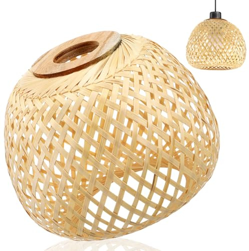 HAMPPLIES Paralume in Bambù Intrecciato Coprilampada Rustico Per Lampada a Sospensione, Paralume Decorativo Leggero e Resistente Per Casa, Hotel e Ristoranti, Dimensioni 19,5x15,5 Cm