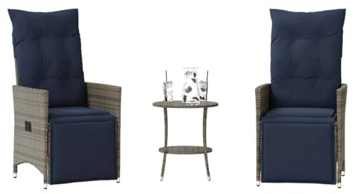INLIFE 3-teiliges Bistro-Set mit Kissen Grau Poly Rattan,Möbel,Gartenmöbel,Gartenmöbel-Sets,Grau,22 KG,365677