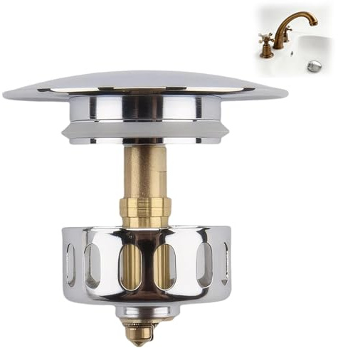 Rayakt Pop-Up Sink Plug, Stainless Steel Bath Plug Sink Drain Stopper Replacement, Universal Hair Catcher Anti-Clogging Design for Kitchen Bathroom Basin Bathtub Drain Hole 43-45mm